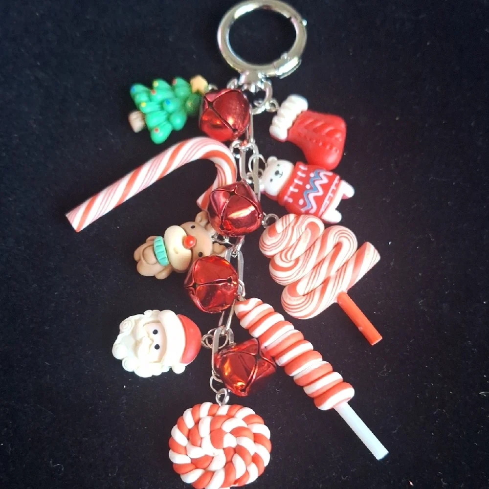 Festive Holiday Bag Charm Keychain with Charms